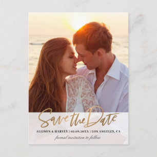 modern script save the date postcard
