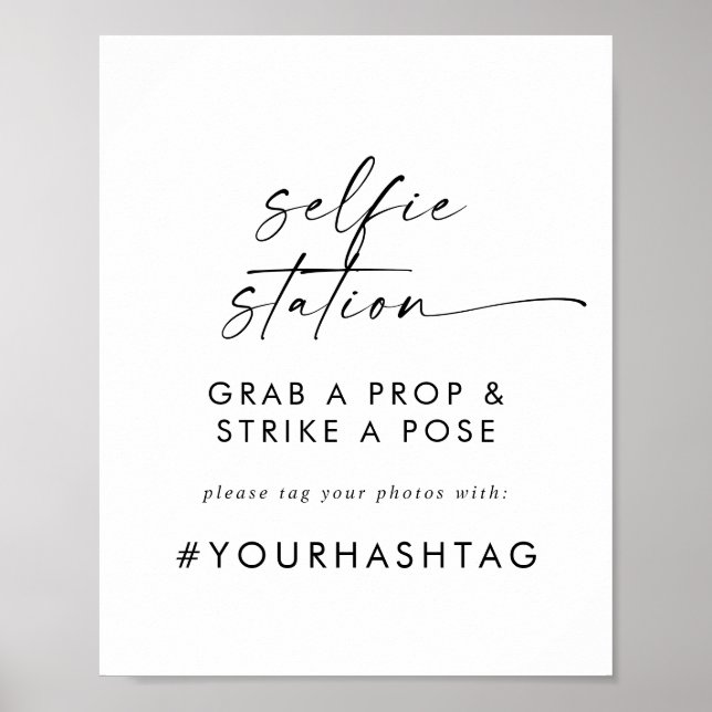 Modern Script Selfie Station Wedding Hashtag Sign (Front)