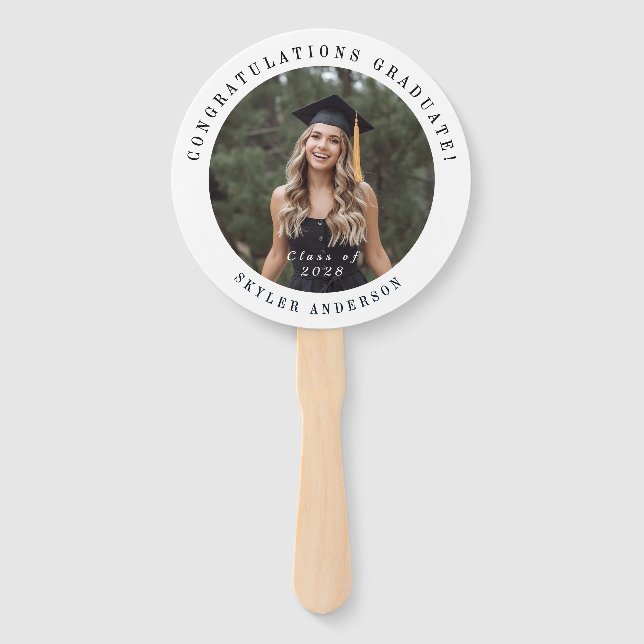 Modern Script Senior Photo Graduation  Hand Fan (Front)