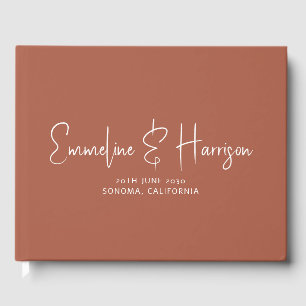 Modern Script Serif Ochre Custom Wedding Guest Book