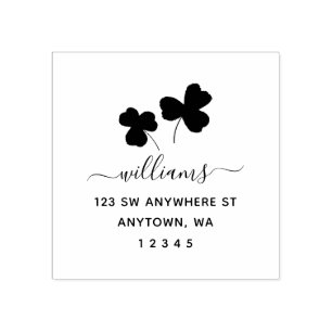 Modern Script Shamrock Return Address Personalized Rubber Stamp