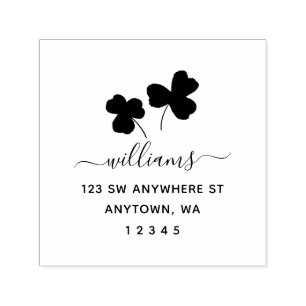 Modern Script Shamrock Return Address Personalized Self-inking Stamp