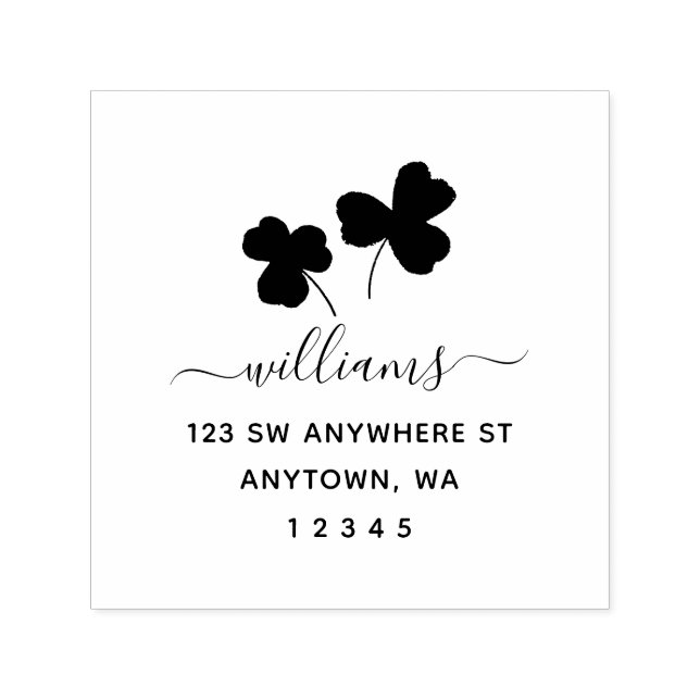 Modern Script Shamrock Return Address Personalized Self-inking Stamp (Design)