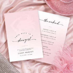 Modern Script Showgirl Blush Bachelorette Weekend  Invitation