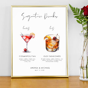 Modern Script Signature Drinks Bar Wedding Sign   