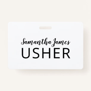 Modern Script Signature Usher Name Badge
