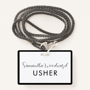 Modern Script Signature Usher Name Badge