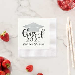 Modern Script Silver 2024 Custom Graduation Napkin