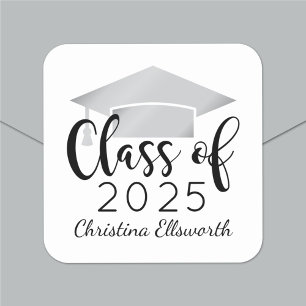 Modern Script Silver 2024 Custom Graduation Square Sticker