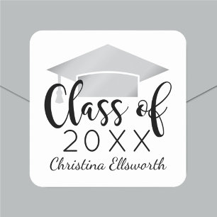 Modern Script Silver 2026 Custom Graduation Square Sticker