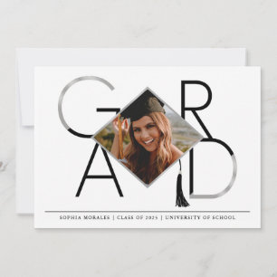 Modern Script Silver Tassel Grad Photo Collage Invitation