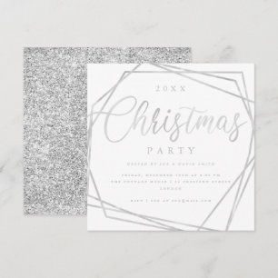 MODERN Script Silver White Glitter Christmas Party Invitation