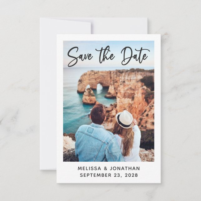 Modern script simple elegant photo save the date (Front)