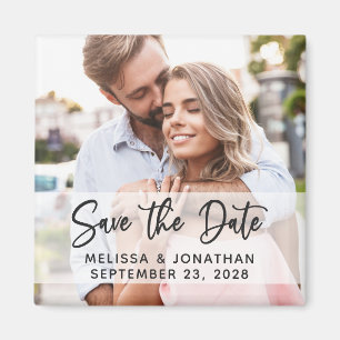 Modern script simple elegant photo save the date m magnet