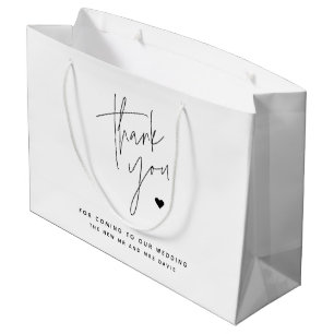 Modern Script Simple Heart Wedding Thank You  Large Gift Bag
