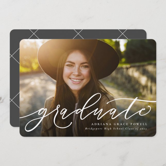 Modern script simple photo graduation announcement (Front/Back)