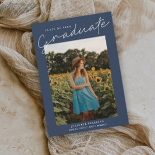 Modern Script Simple Photo Graduation Invitations