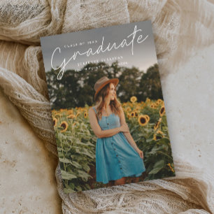 Modern Script Simple Photo Graduation Invitations