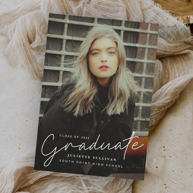 Modern Script Simple Photo Graduation Invitations (Creator Uploaded)
