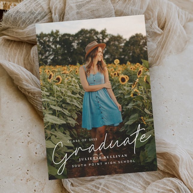 Modern Script Simple Photo Graduation Magnetic Invitation (Creator Uploaded)