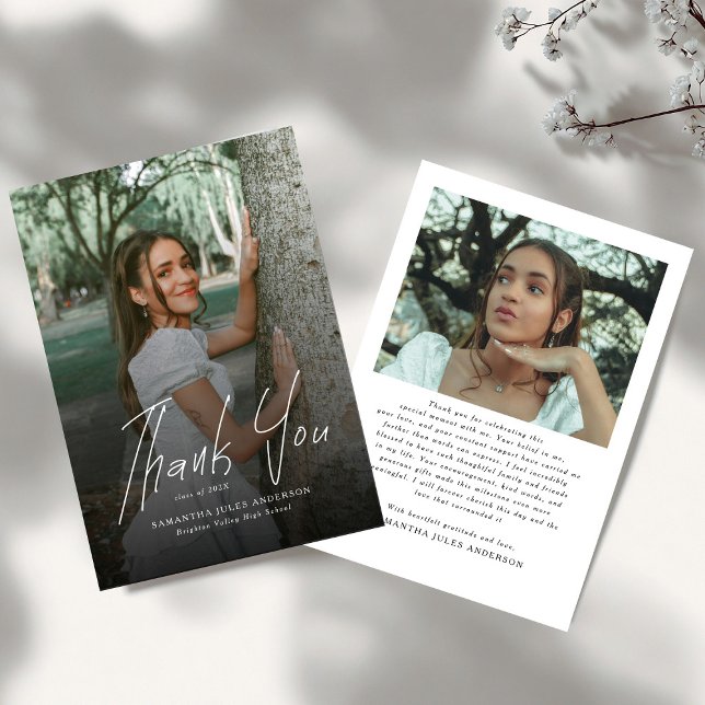 Modern Script Simple Photo Graduation  Thank You Card (Creator Uploaded)