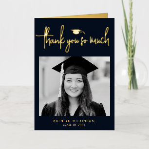 Modern Script Simple Photo Graduation Thank You Foil Greeting Card