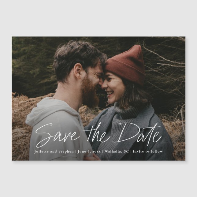 Modern Script Simple Photo Wedding Save the Date (Front)