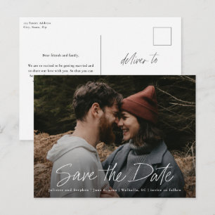 Modern Script Simple Photo Wedding Save the Date Postcard