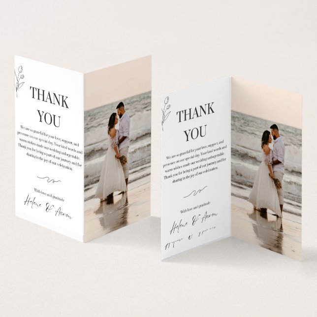 Modern Script Simple Photo Wedding Thank You Card (Inside and Outside)