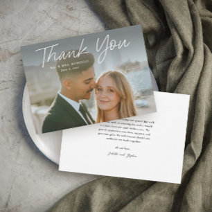Modern Script Simple Photo Wedding Thank You Card