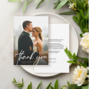 Modern Script Simple Photo Wedding Thank You Card
