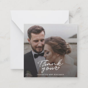 Modern Script Simple Photo Wedding Thank You Card