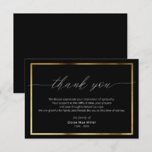 Modern Script Simple Sympathy Gold Thank You Card