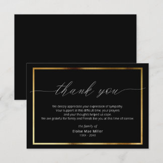 Modern Script Simple Sympathy Gold Thank You Card