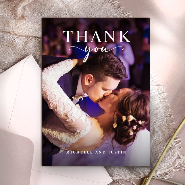 Modern Script Simple Wedding Photo Elegant Thank You Card (Creator Uploaded)
