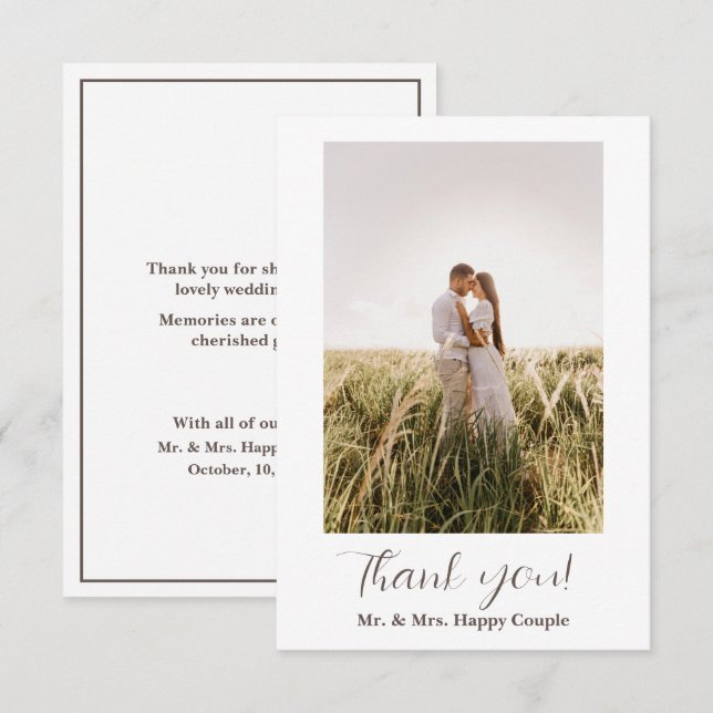 Modern Script Simple Wedding Photo Thank You Card (Front/Back)