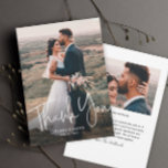 Modern Script Simple Wedding Photo Thank You Card<br><div class="desc">A Modern Script Simple Wedding Photo Thank You Card with handwritten font full bleed portrait photo on the front with name and wedding details. The back has a second photo with a thank you message from the newlyweds. Click the edit button to customize this design.</div>