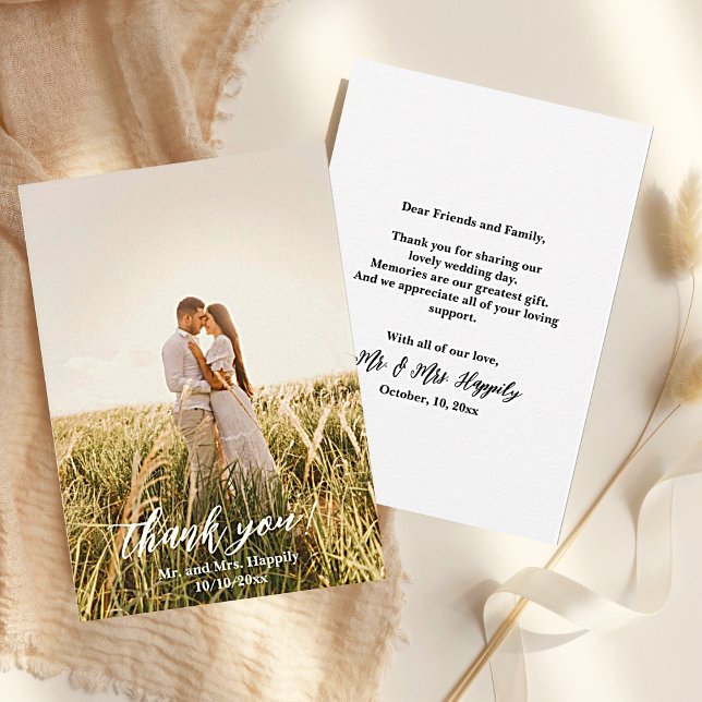 Modern Script Simple Wedding Photo Thank You Card (Modern Script Simple Wedding Photo Thank You Cards. Easy to personalize.)