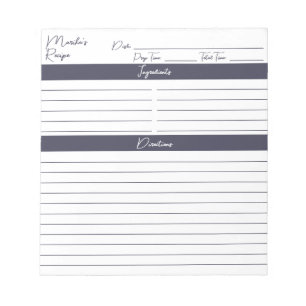 Modern Script Slate Grey Personalized Recipes Notepad