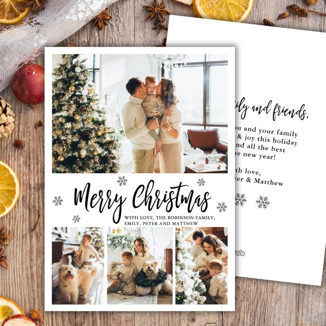Modern Script Snowflake 4 Photo Collage Christmas  Holiday Card (Creator Uploaded)