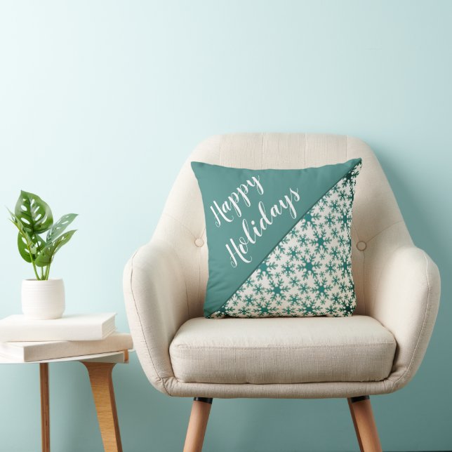 Modern Script Snowflakes Christmas Holiday Throw Pillow (Chair)