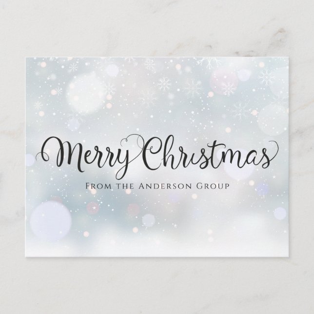 Modern Script Snowflakes Corporate Holiday Postcard (Front)