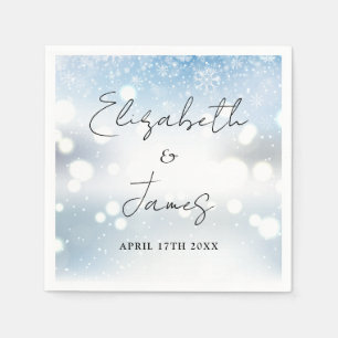 Modern Script Snowflakes Winter Wedding Napkin