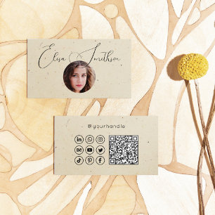  Modern Script Social Media QR Code Add Your Photo Business Card