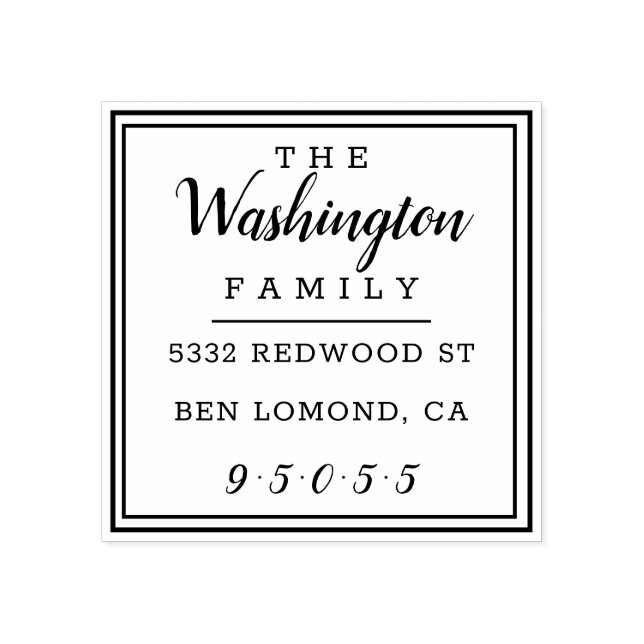 Modern Script Square Family Name Return Address Rubber Stamp (Imprint)