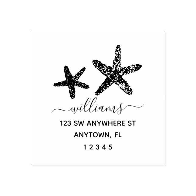 Modern Script Starfish Return Address Personalized Rubber Stamp (Imprint)