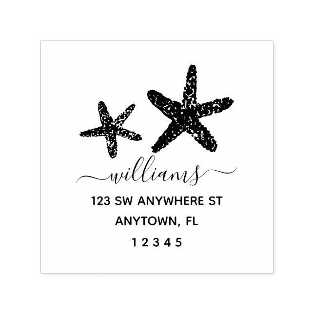 Modern Script Starfish Return Address Personalized Self-inking Stamp (Design)