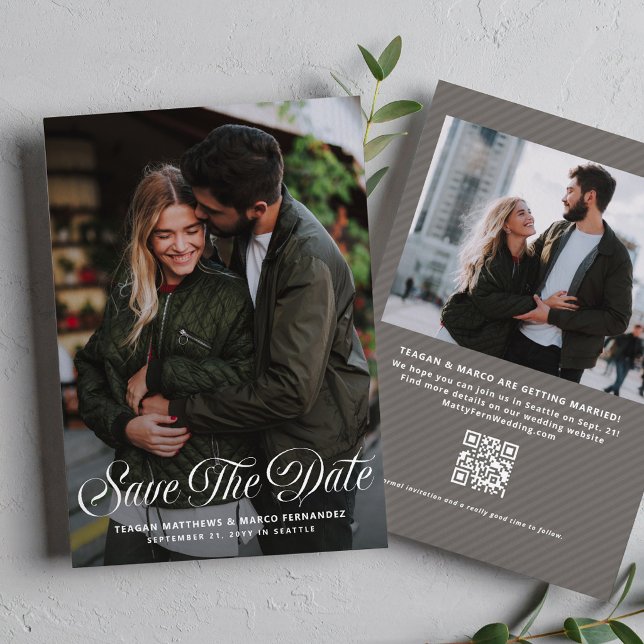 Modern script stylish simple two photo wedding save the date (Creator Uploaded)