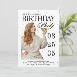 Modern Script Surprise Adult Any Birthday Gold Invitation
