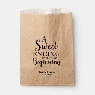 Modern Script Sweet Ending New Beginning Wedding Favour Bag